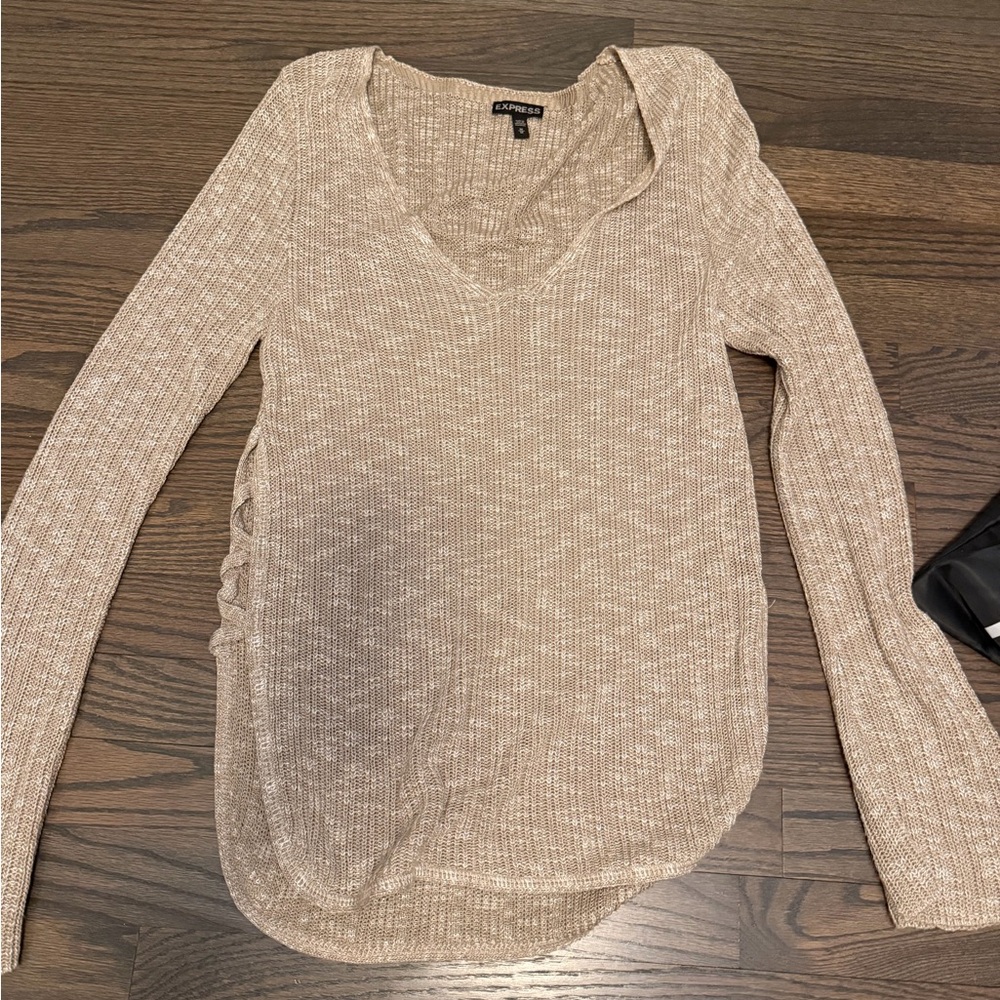 Express Taupe Long Sleeve Knit Top